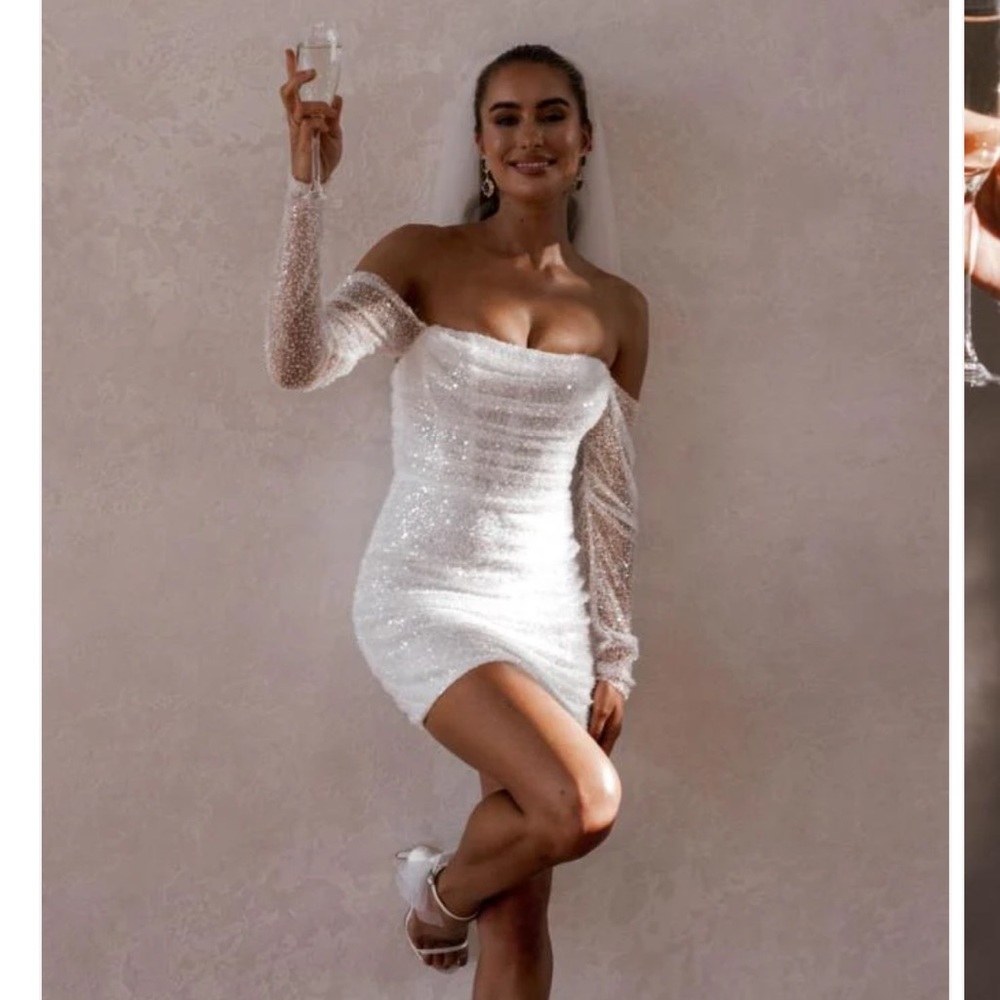 White Sequence Beaded Dress